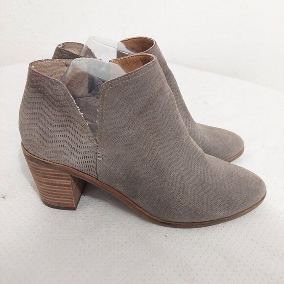 Lucky Brand Pickla Ankle Boots Womens Size 9.5 M Textured Gray Taupe Leather Zip - Picture 1 of 11